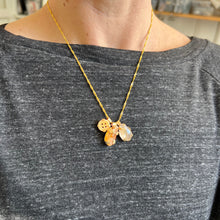 Load image into Gallery viewer, Touchstone Pendant Necklace: 18k gold plated chain with golden rutilated quartz, citrine stone and heritage button pendants
