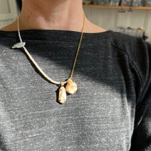 Load image into Gallery viewer, Touchstone Pendant Necklace: Pearl and 18k gold plated chain with white and cornflake pearl pendants
