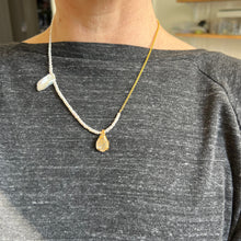 Load image into Gallery viewer, Touchstone Pendant Necklace: Pearl and 18k gold plated chain with golden rutilated quartz pendant
